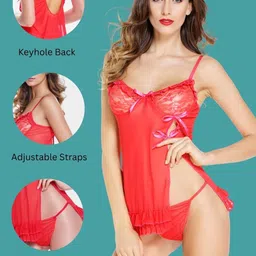 Ribald The Neech Self Design Shoulder Straps Baby Doll with Briefs image 4