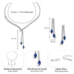 Peora Silver Plated CZ & Crystal Studded Necklace With Drop Earring image 3