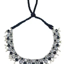 NAMAN ARTS Silver-Plated Stone Studded & Beaded Oxidised Jewellery Set image 2