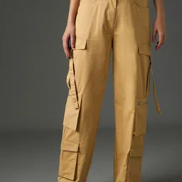 SASSAFRAS Women Straight Fit High-Rise Cargos Trousers-picture-16