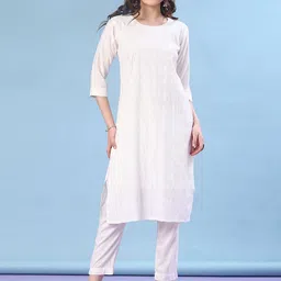V-Mart Floral Embroidered Round Neck Thread Work Pure Cotton Straight Kurta-picture-20