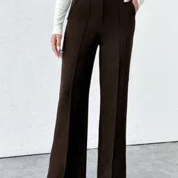 BROADSTAR Women Smart Straight Fit High-Rise Easy Wash Pleated Trousers-image-34