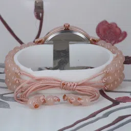 VIRAKTI Women Brass Embellished Round Dial & Straps Analogue Watch M-01-CREAM image 2