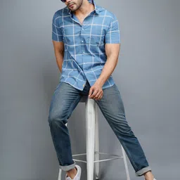 Apuesto Men India Slim Fit Windowpane Checked Spread Collar Cotton Casual Shirt image 2