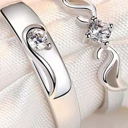 SYFER Set Of 2 Cubic Zirconia Platinum Plated Ring Set for Couple-picture-12