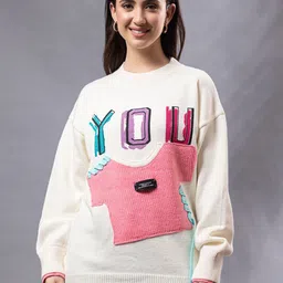 GFO Women Graphic Printed Long Sleeves Self Design Woollen Pullover Sweaters-image-56