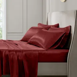 THE LINEN COMPANY Maroon 300 TC Single Bedsheet with 1 Pillow Covers image 5