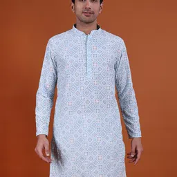 NAMASKAR Men Printed Mandarin Collar Kurta-image-5