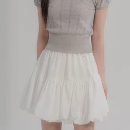 LULU & SKY Women Solid High Rise Tiered Mini Skirts-picture-11