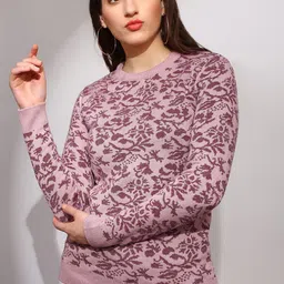 Globus Floral Printed Round Neck Long Sleeves Acrylic Pullover-image-99