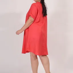 Qurvii+ Mandarin Collar Cotton Shift Dress image 4