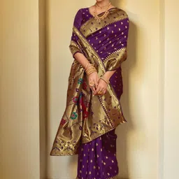 Kalista Ethnic Motifs Zari Silk Blend Heavy Work Paithani Saree image 4