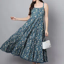 CORSICA Women Floral Printed Cotton Fit & Flare Tiered Dress-image-82