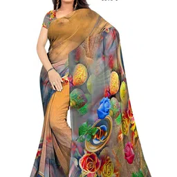 SHIVAM FABRICS Floral Poly Georgette Saree image 1