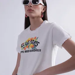 ELLE Women Floral Printed Applique T-shirt-image-10