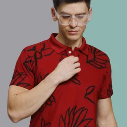 STELVIN Floral Printed Polo Collar Cotton Regular Fit T-shirt image 5