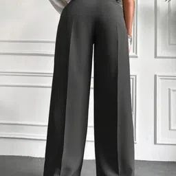 COVZ Women Smart Straight Fit High-Rise Easy Wash Pleated Trousers image 2