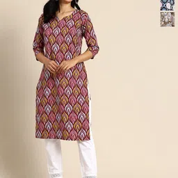 KETAKI FASHION Women Pack Of 3 Ethnic Motifs Printed Round Neck Crepe Straight Kurta-image-78