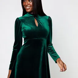 DOROTHY PERKINS Keyhole Neck Velvet Finish Fit & Flare Mini Dress-image-31