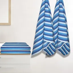 Athom Living Iris Blue and White 4 Pieces Striped Cotton 210 GSM Bath Towels-image-3