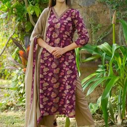 Libas Floral Printed V-Neck Sraight Kurta With Trousers And Dupatta-picture-48