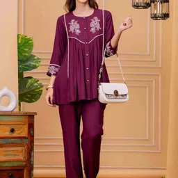 KALINI Embroidered Round Neck Top With Trouser Co-Ords-picture-39