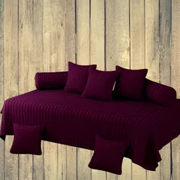 WELLNEST Set Of 8 Maroon Striped Cotton Diwan Set-picture-39
