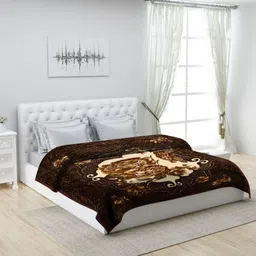Monte Carlo Brown & Cream Floral Printed Heavy Winter Double Bed Blanket 947 GSM-image-10