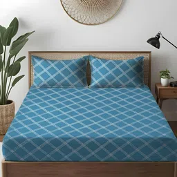 WEAVE AND DECOR Blue & White 300 TC Queen Bedsheet with 2 Pillow Covers-picture-30