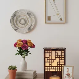 real wood art Trellis Block Series Small Wooden Table Lamp For Home Decor -11 cmX11 cmX 15 cm Table Lamp image 2