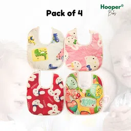 hooper Baby Bibs With Trendy Designs, With Dual Layer Cloth, Assorted Pack of 4 Pcs image 3
