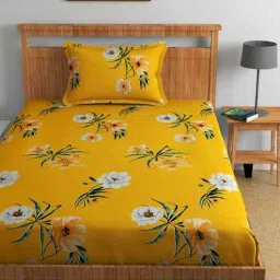 Mustard Floral 144 TC Cotton Single Bed Sheet Bedsheet 1 Pillow Rose Collection-image-98