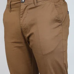 wrogn Men Slim Fit Brown Cotton Blend Trousers image 5