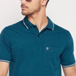 uniberry Men Solid Polo Neck Cotton Blend Blue T-Shirt-picture-30