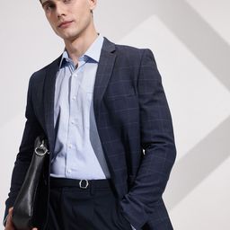 INVICTUS Checked Notched Lapel Collar Slim Fit Semiformal Blazer-picture-39