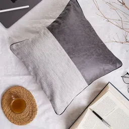 Folkstorys Grey Colourblocked Square Cushion Cover image 1