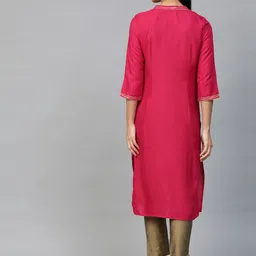 AURELIA Women Pink & Golden Printed Straight Kurta image 4