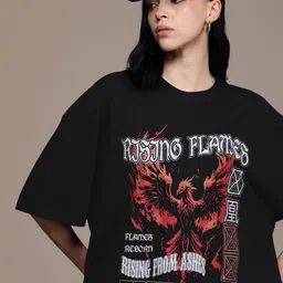 The Roadster Life Co. Printed Drop-Shoulder Sleeves Oversized T-shirt-image-19