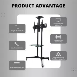 Robustt 81.28 - 190.5 cm Heavy Duty Tilt & Height Adjustable Movable TV Stand, 1500 (Pack of 5) image 3