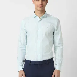 Peter England Perform Sea Blue Slim Fit Striped Shirt-picture-18