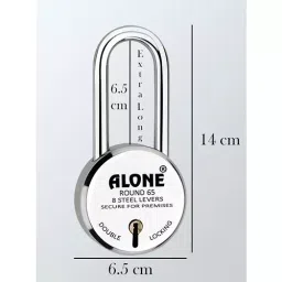 ALONE LOCKS Round 65 mm Alloy Steel Chrome 10 Same Keys Double Locking Padlock (Pack of 2) image 3