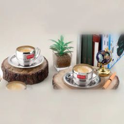 HAZEL Silver Stainless Steel Tea Coffee Cups with Saucer - Set of 2-picture-12