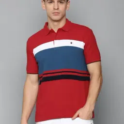 Louis Philippe Sport Red Cotton Slim Fit Colour Block Polo T-Shirt-image-43