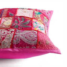 HANDICRAFT PALACE Pink & White 2 Pieces Embroidered Square Cotton Cushion Covers image 4