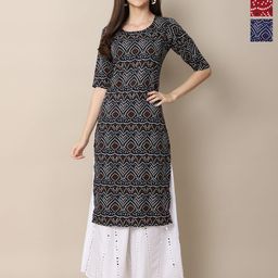 Anouk Rustic Women Pack of 3 Ethnic Motifs Printed Round Neck Stylish Crepe Straight Kurta-picture-7