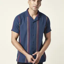 7 Alt by Pantaloons Blue Cotton Relaxed Fit Striped Shirt-picture-14
