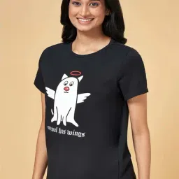 People by Pantaloons Black Cotton Graphic Print T-Shirt-picture-24