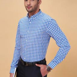 Peregrine by Pantaloons Blue Atoll Cotton Slim Fit Checks Shirt-picture-9