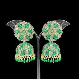 shreeji jewels Artificial Stones Studded and Beaded Dome Shaped Jhumkas image 2