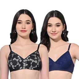 FIMS Black & Navy Printed Bras - Pack Of 2-picture-41